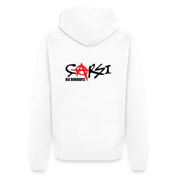 CARSI biz burdayiz - Unisex Premium Organic Zip Hoodie - white - Back - Thijin (182cm)