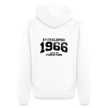 establishes 1966 - aged to perfection - Unisex Premium Bio Zip Hoodie - Weiß - Hinten - Thijin (182cm)