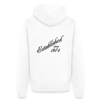 Established since 1974 - Unisex Premium Organic Zip Hoodie - white - Back - Thijin (182cm)