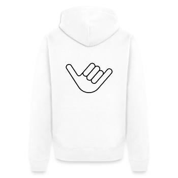 Shaka - Hang Loose - Surfergruß - Unisex Premium Bio Zip Hoodie - Weiß - Hinten - Thijin (182cm)