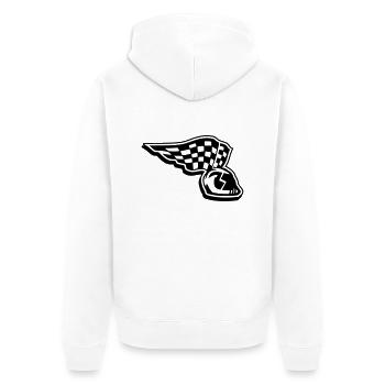 racing_helmet_gb1 - Unisex Premium Bio Zip Hoodie - Weiß - Hinten - Thijin (182cm)