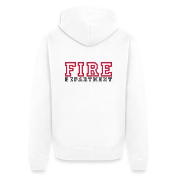 Schriftzug FIRE Department - Unisex Premium Bio Zip Hoodie - Weiß - Hinten - Thijin (182cm)