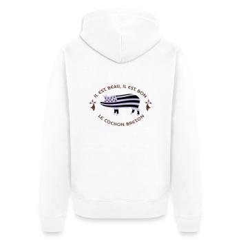 BRETAGNE - GWENN HA DU - COCHON BRETON - Veste à capuche bio Premium Unisexe - blanc - Dos - Thijin (182cm)