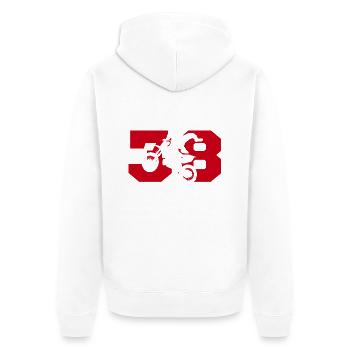 Moto 38 biker - Unisex Premium Organic Zip Hoodie - white - Back - Thijin (182cm)
