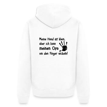 Opa um den Finger wickeln - Unisex Premium Bio Zip Hoodie - Weiß - Hinten - Thijin (182cm)