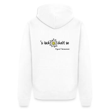 's isch halt so| Allgäu T-Shirts - Unisex Premium Bio Zip Hoodie - Weiß - Hinten - Thijin (182cm)