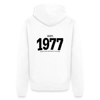 EST. 1977 Nineteen Seventy Seven - Unisex Premium Bio Zip Hoodie - Weiß - Hinten - Thijin (182cm)