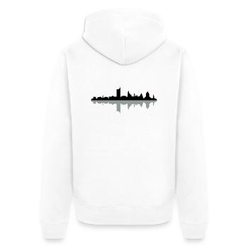 Skyline Leipzig Schatten - Unisex Premium Bio Zip Hoodie - Weiß - Hinten - Thijin (182cm)