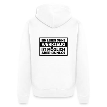 ein leben ohne werkzeug - Unisex Premium Bio Zip Hoodie - Weiß - Hinten - Thijin (182cm)