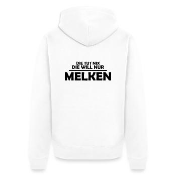 Die tut nix die will nur melken - Unisex Premium Bio Zip Hoodie - Weiß - Hinten - Thijin (182cm)