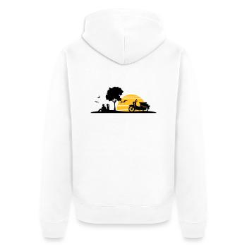 Fahrzeug - Schalbe Baum Sonne - Unisex Premium Bio Zip Hoodie - Weiß - Hinten - Thijin (182cm)