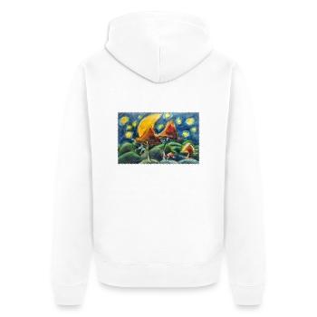 Montagnes et champignons Graphiques Pastels à l’huile - Veste à capuche bio Premium Unisexe - blanc - Dos - Thijin (182cm)