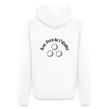 Les Fers de l'Enfer / Die Eisen der Hölle - Pétanque - Unisex Premium Bio Zip Hoodie - Weiß - Hinten - Thijin (182cm)