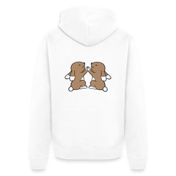 2 Bunnies Best Friends Team Hands Holding Happy - Unisex Premium Organic Zip Hoodie - white - Back - Thijin (182cm)