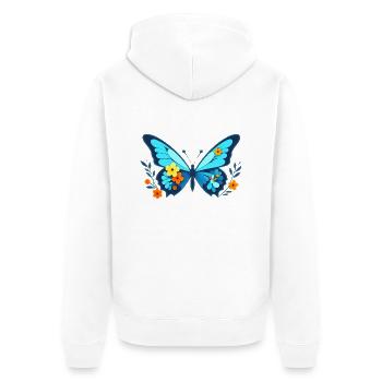 Falter mit Blumen - Unisex Premium Bio Zip Hoodie - Weiß - Hinten - Thijin (182cm)
