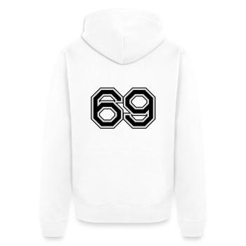 Year 69 - Unisex Premium Organic Zip Hoodie - white - Back - Thijin (182cm)