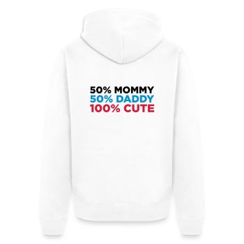 50% Mama. 50% Papa. 100% niedlich! - Unisex Premium Bio Zip Hoodie - Weiß - Hinten - Thijin (182cm)