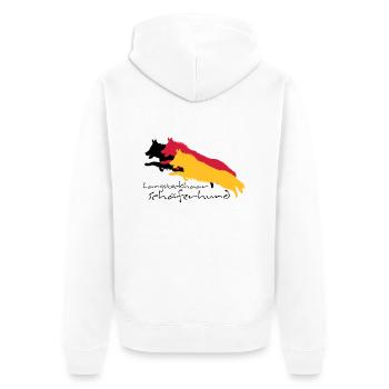 langstockhaar schäferhund - Unisex Premium Bio Zip Hoodie - Weiß - Hinten - Thijin (182cm)
