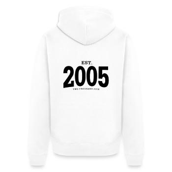 HNE. 2005 Deux Mille Cinq - Veste à capuche bio Premium Unisexe - blanc - Dos - Thijin (182cm)