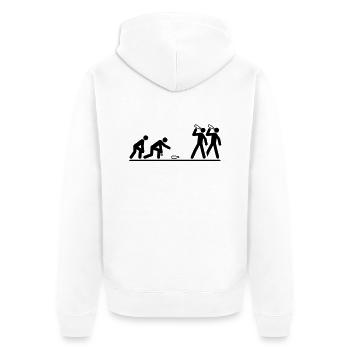 flunkyball_bierball___f1 - Unisex Premium Bio Zip Hoodie - Weiß - Hinten - Thijin (182cm)