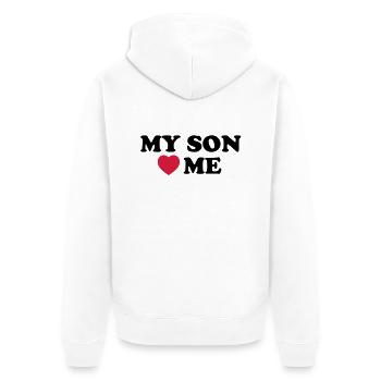 my son loves me - Unisex Premium Bio Zip Hoodie - Weiß - Hinten - Thijin (182cm)