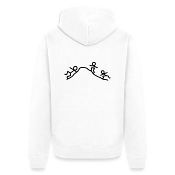 3 Männchen klettern Berg hoch - Unisex Premium Bio Zip Hoodie - Weiß - Hinten - Thijin (182cm)