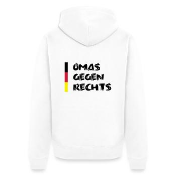 Omas gegen Rechts - schwarz rot gold - Unisex Premium Bio Zip Hoodie - Weiß - Hinten - Thijin (182cm)