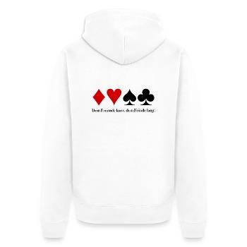 Dem Freunde kurz, dem Feinde lang – Skat Spruch - Unisex Premium Bio Zip Hoodie - Weiß - Hinten - Thijin (182cm)