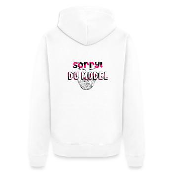 Sorry Du Model - Unisex Premium Bio Zip Hoodie - Weiß - Hinten - Thijin (182cm)