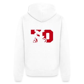 Moto 70 Biker - Unisex Premium Bio Zip Hoodie - Weiß - Hinten - Thijin (182cm)