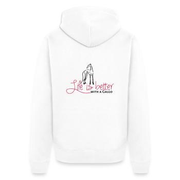 Life is better Galgo - Unisex Premium Bio Zip Hoodie - Weiß - Hinten - Thijin (182cm)