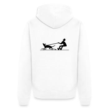 Hund zieht Mann 2 - Unisex Premium Bio Zip Hoodie - Weiß - Hinten - Thijin (182cm)