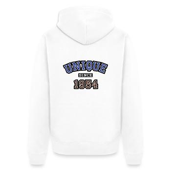 Unique Since 1954 - Unisex Premium Bio Zip Hoodie - Weiß - Hinten - Thijin (182cm)