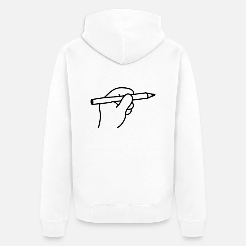 Main tient un stylo - Veste à capuche bio Premium Unisexe - blanc