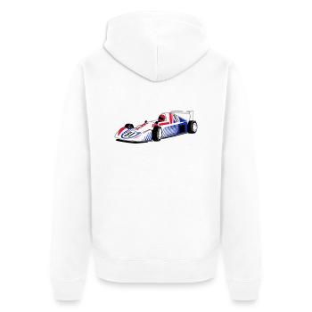 Rennauto - - Unisex Premium Bio Zip Hoodie - Weiß - Hinten - Thijin (182cm)