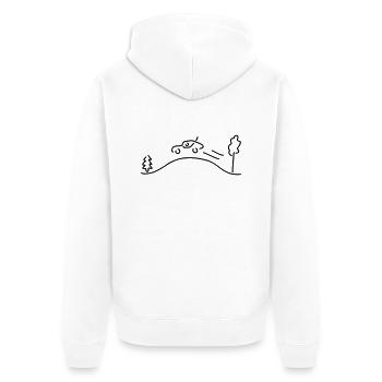 rallye-auto - Unisex Premium Bio Zip Hoodie - Weiß - Hinten - Thijin (182cm)