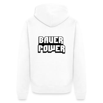 bauer power - Unisex Premium Bio Zip Hoodie - Weiß - Hinten - Thijin (182cm)
