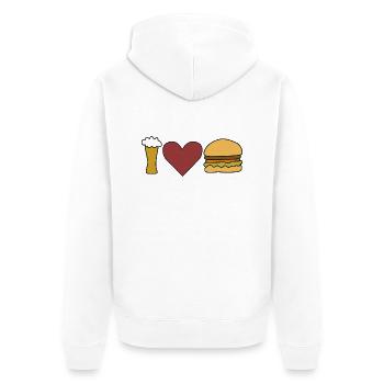 Burger Bier Liebe Herz - Unisex Premium Bio Zip Hoodie - Weiß - Hinten - Thijin (182cm)