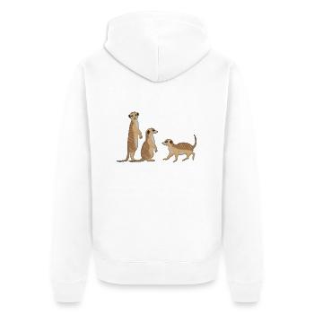 Erdmännchen drei - Unisex Premium Bio Zip Hoodie - Weiß - Hinten - Thijin (182cm)