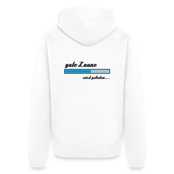 Gute Laune wird geladen... - Unisex Premium Bio Zip Hoodie - Weiß - Hinten - Thijin (182cm)
