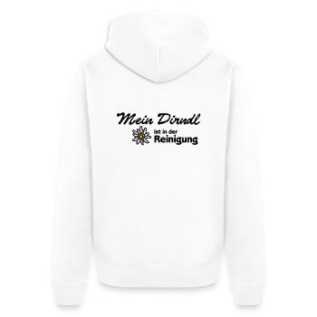 "My dirndl is in the cleaning" | - Unisex Premium Organic Zip Hoodie - white - Back - Thijin (182cm)