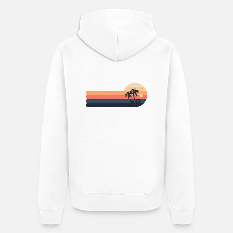 Palmiers rétro coucher de soleil - Veste à capuche bio Premium Unisexe - blanc