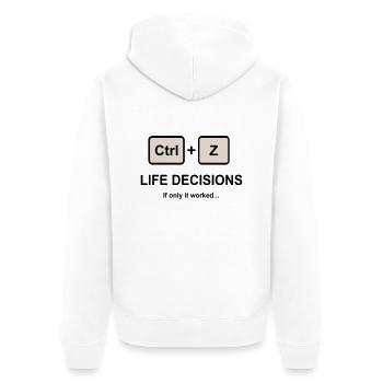 Ctrl + Z Life Decisions - Unisex Premium Organic Zip Hoodie - white - Back - Thijin (182cm)