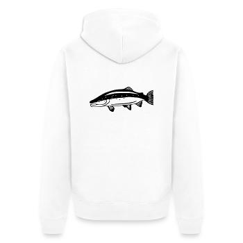 Lachs - Unisex Premium Bio Zip Hoodie - Weiß - Hinten - Thijin (182cm)