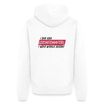 GSCHEIDHAFERL - I WOIS WIRKLE BESSA - Unisex Premium Bio Zip Hoodie - Weiß - Hinten - Thijin (182cm)