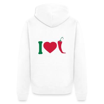 I Love Chili Chilli Peperoni Herz Logo - Unisex Premium Bio Zip Hoodie - Weiß - Hinten - Thijin (182cm)