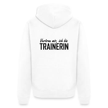 vertrau mir, ich bin trainerin - Unisex Premium Bio Zip Hoodie - Weiß - Hinten - Thijin (182cm)