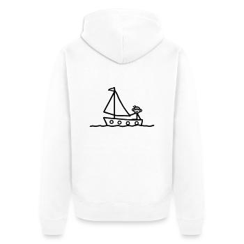 Strichmännchen im Boot - segeln - Unisex Premium Bio Zip Hoodie - Weiß - Hinten - Thijin (182cm)