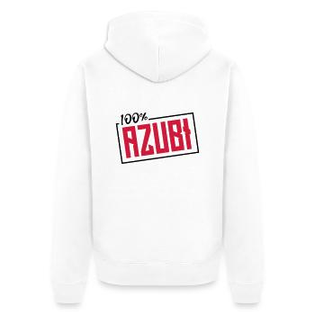 azubi 100 prozent - Unisex Premium Bio Zip Hoodie - Weiß - Hinten - Thijin (182cm)