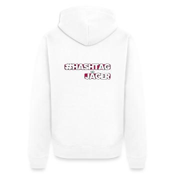 HashtagJäger pink - Unisex Premium Bio Zip Hoodie - Weiß - Hinten - Thijin (182cm)
